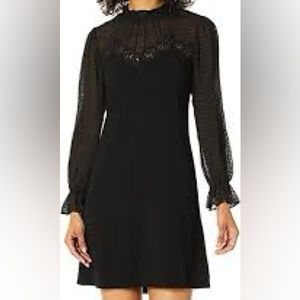 Rebecca Taylor Romantic Longsleeve Crepe & Lace Dress